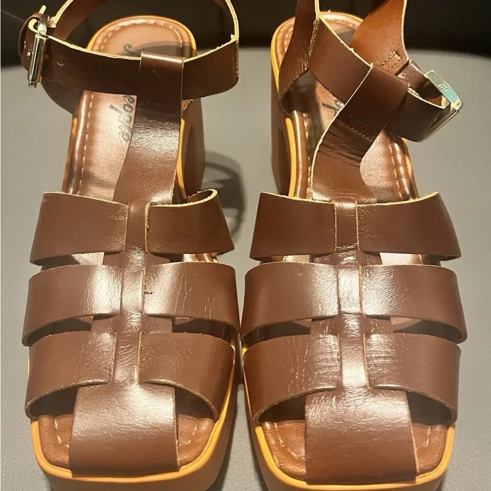 Free People Brown Platform Fishermen Sandals 10 M - Picture 2 of 6